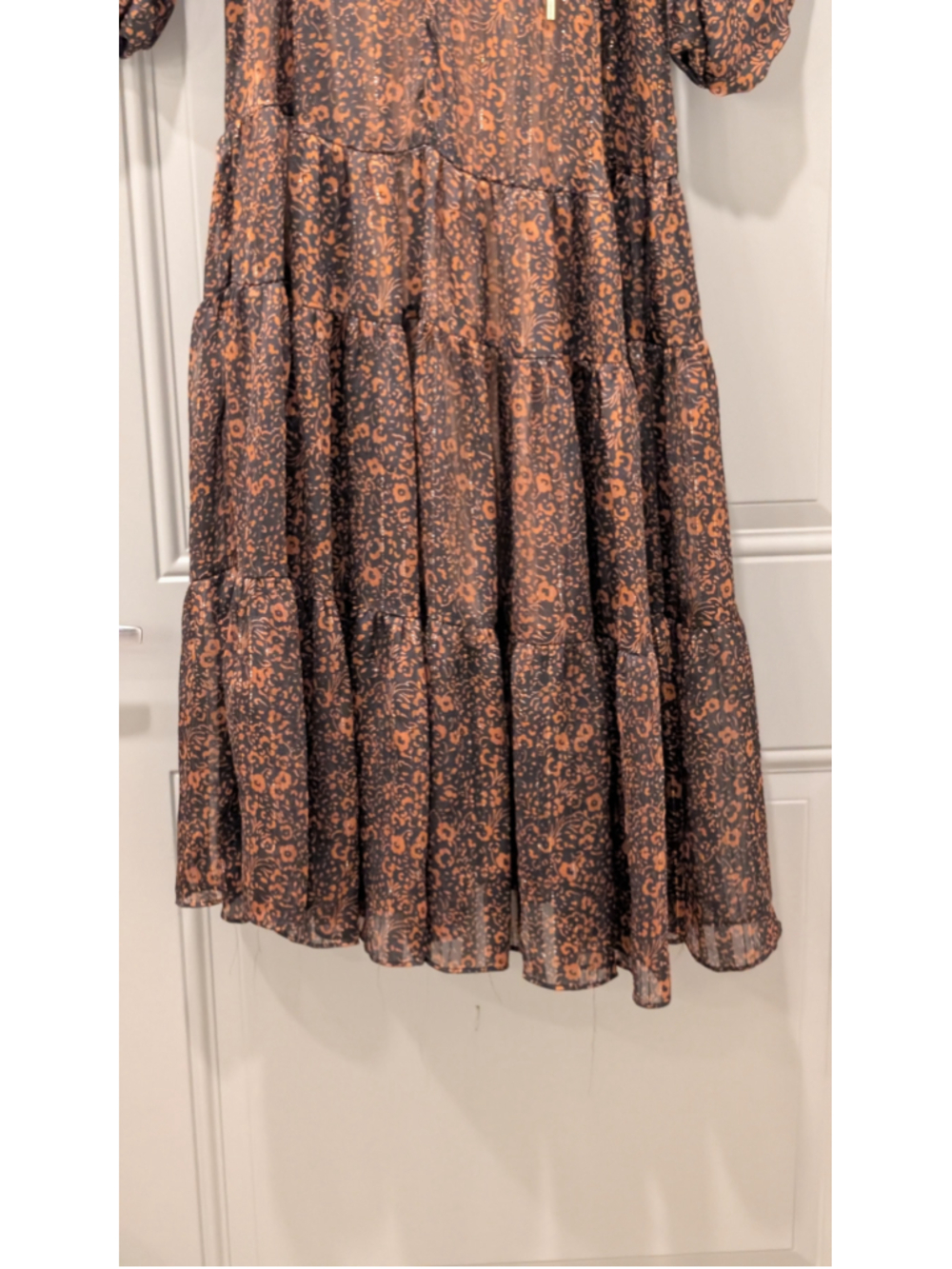 Women's Buddy Love Dress Size M Black Orange Floral Tiered - Picture 2 of 11